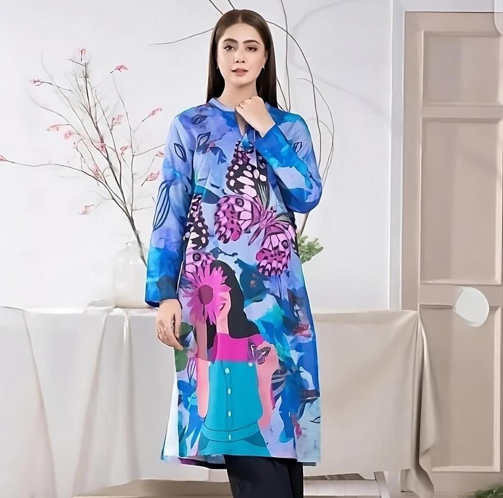 Unstitched Printed Swiss Lawn Shirt Butterfly Floral Design