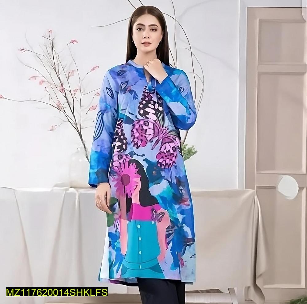 Unstitched Printed Swiss Lawn Shirt Butterfly Floral Design