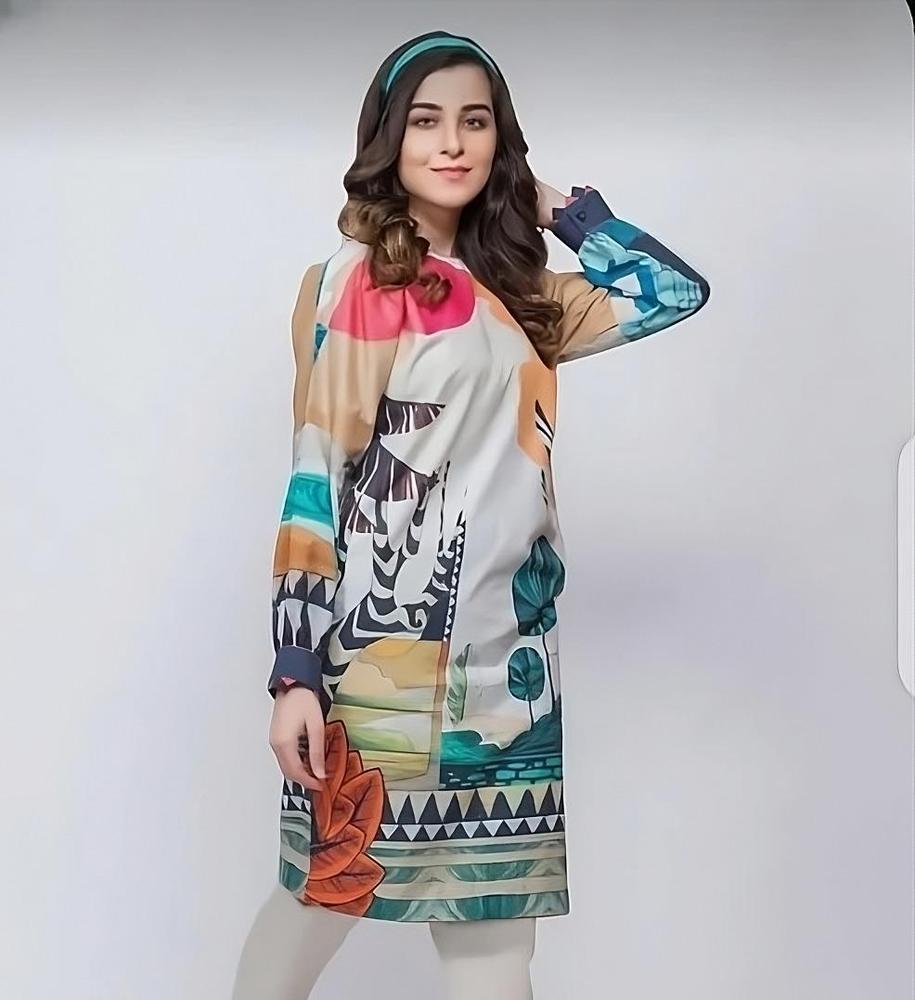 Unstitched Multicolor Printed Swiss Lawn Shirt for Women