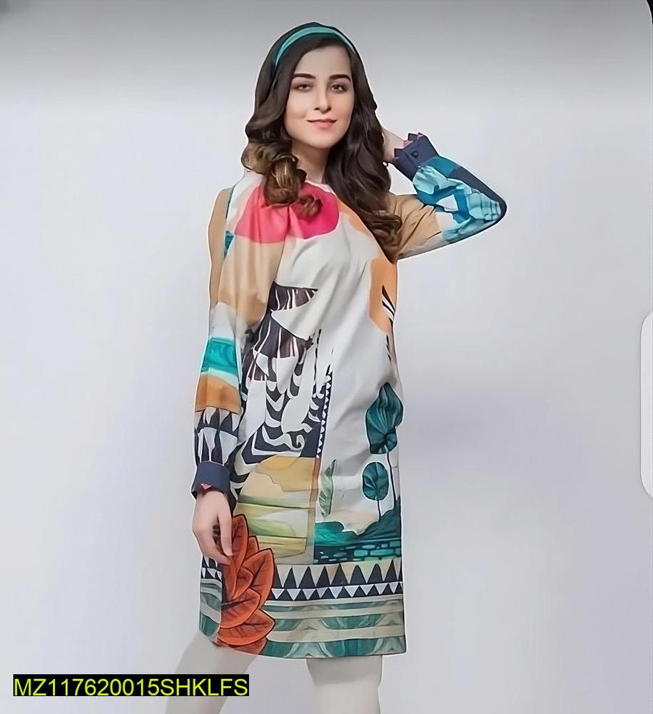 Unstitched Multicolor Printed Swiss Lawn Shirt for Women
