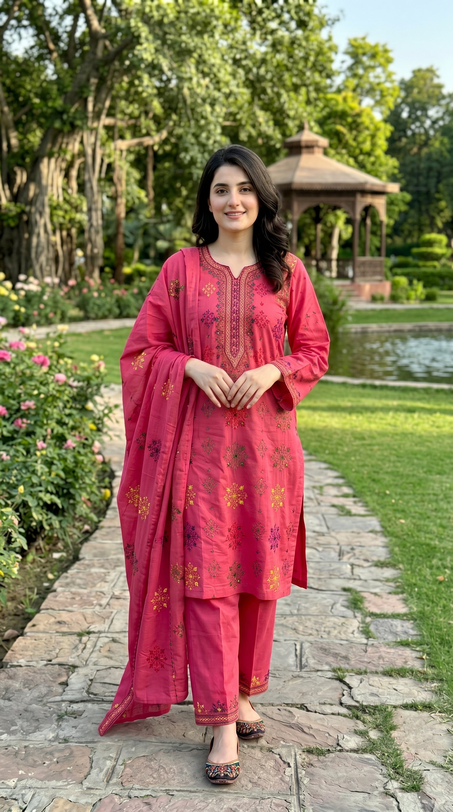Unstitched - Only Shirt - Embroidered Pink thread Color