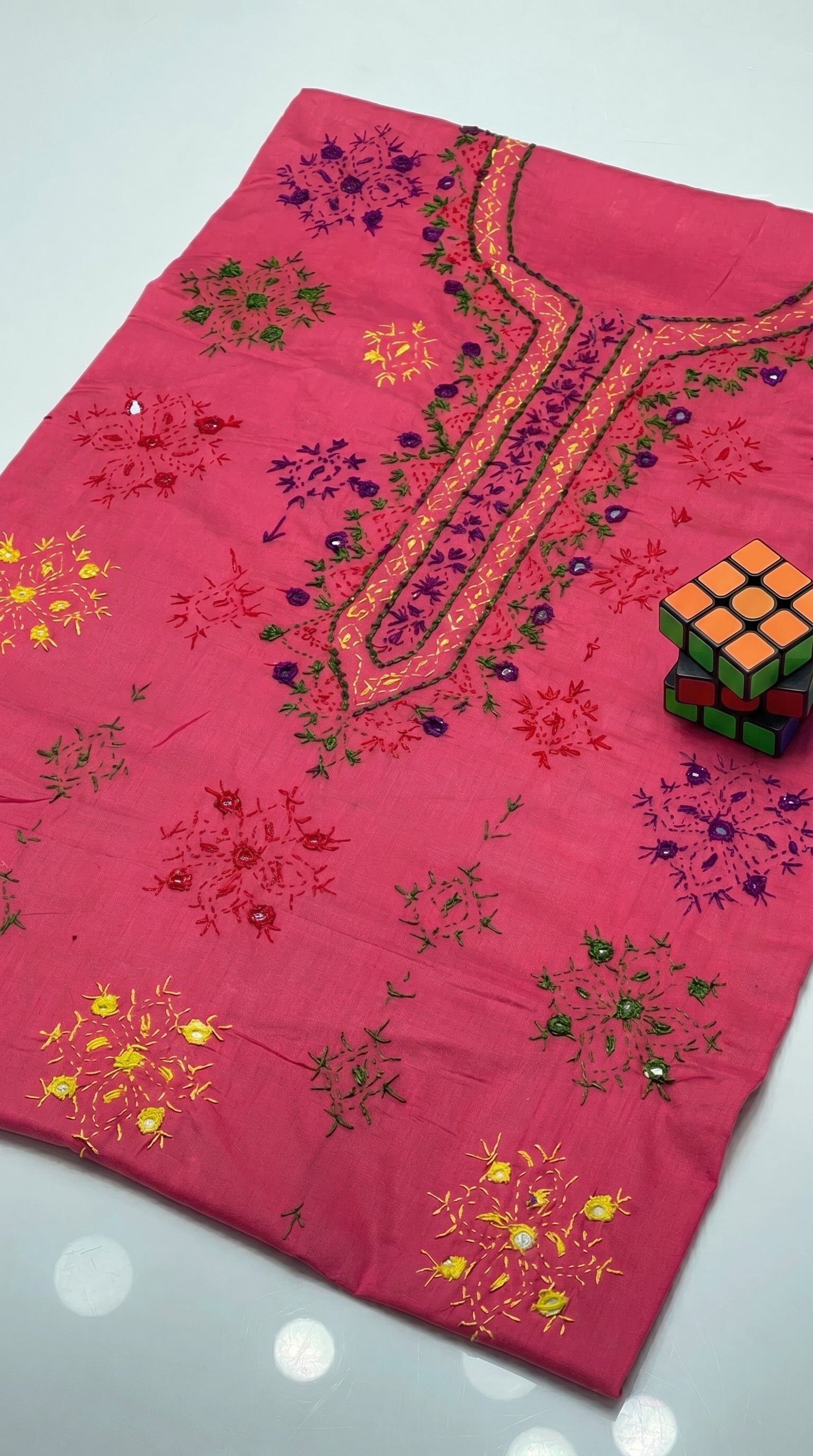 Unstitched - Only Shirt - Embroidered Pink thread Color