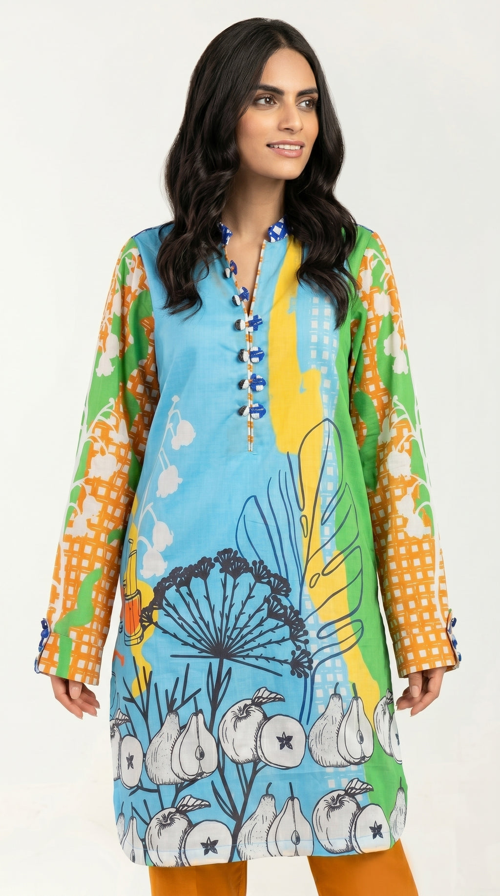 Unstitched Swiss Lawn Printed Shirt Blue Floral Summer Wear