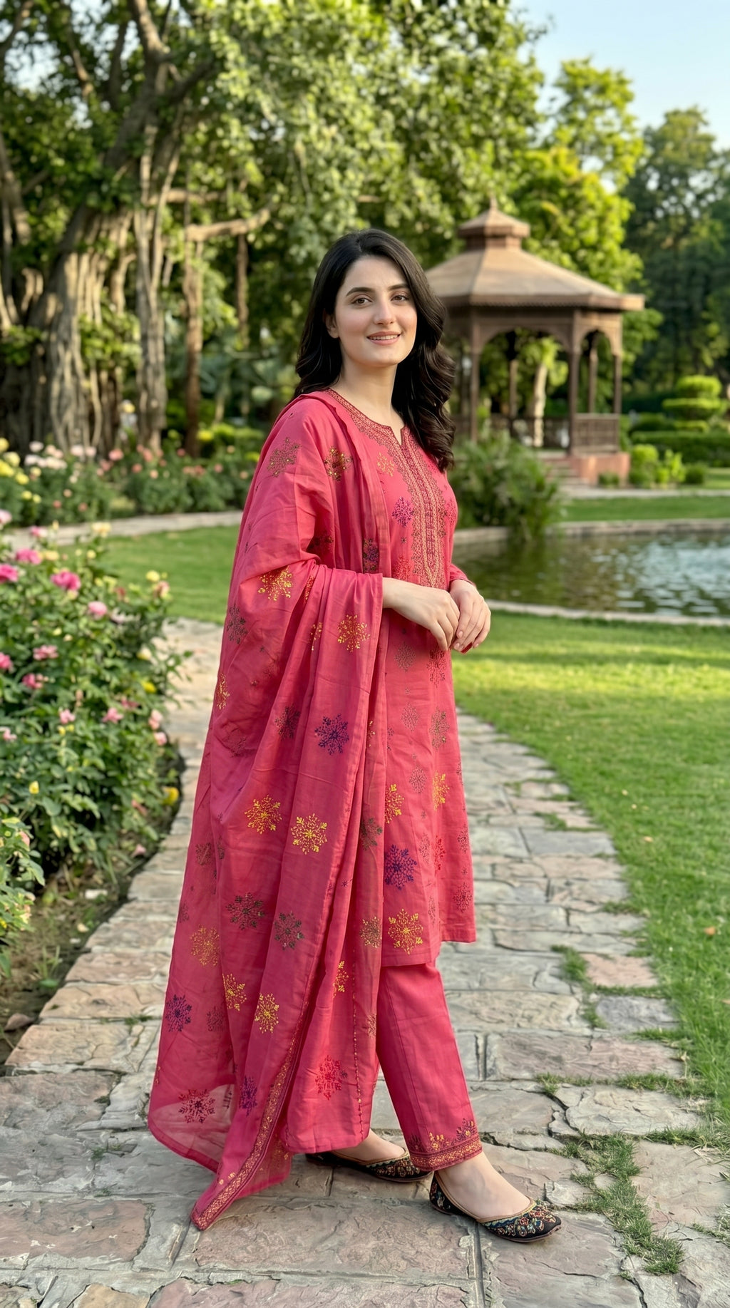 Unstitched - Only Shirt - Embroidered Pink thread Color