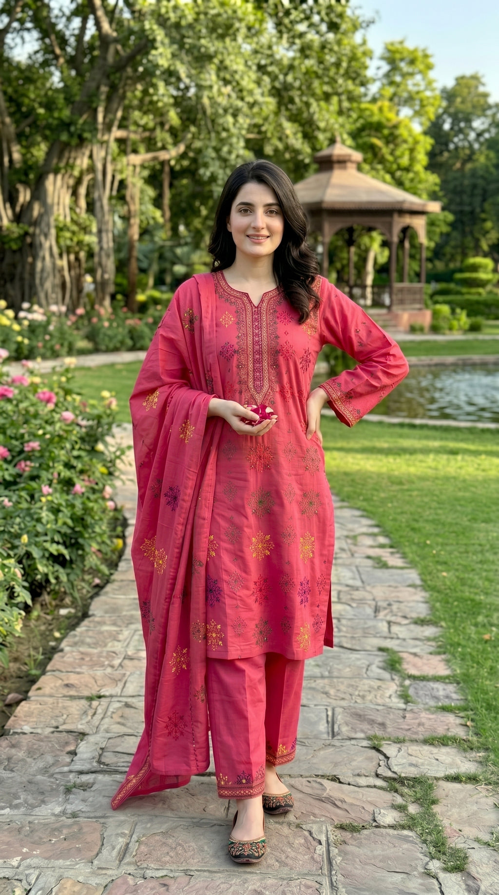 Unstitched - Only Shirt - Embroidered Pink thread Color
