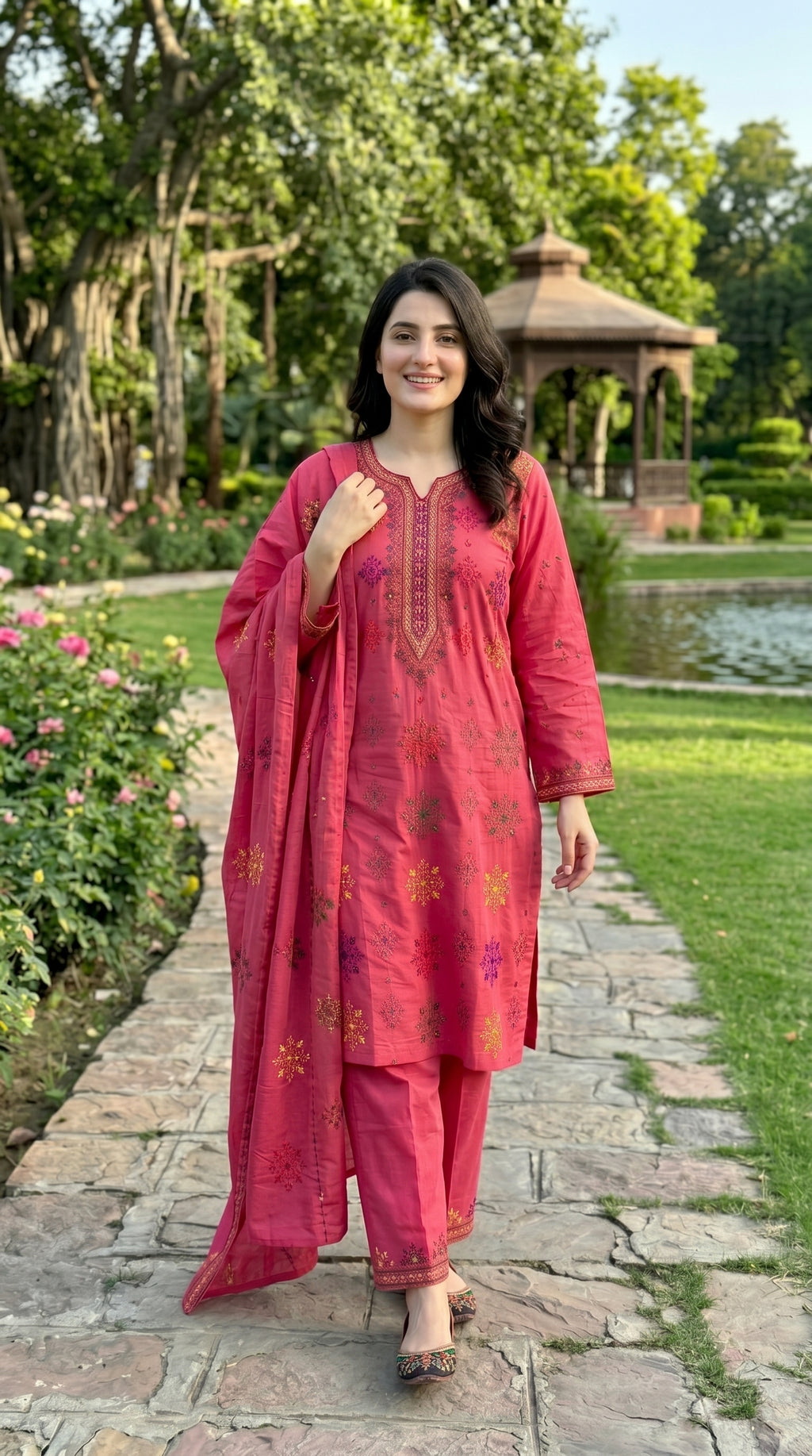 Unstitched - Only Shirt - Embroidered Pink thread Color