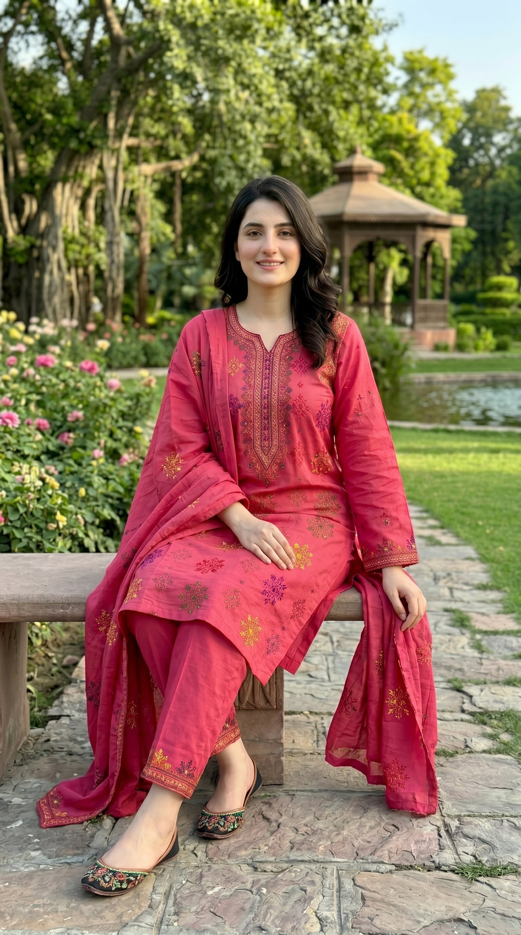 Unstitched - Only Shirt - Embroidered Pink thread Color